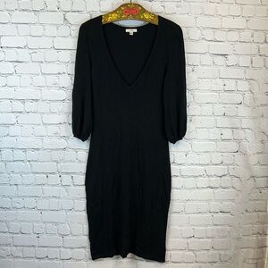 CACHE Black V-Neck Sweater Dress Knit Long Sleeve Size S